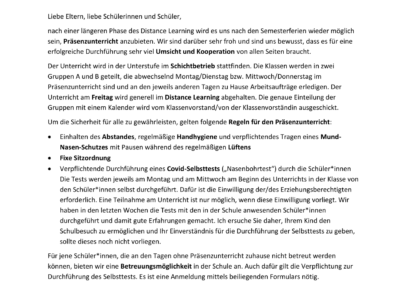 Elterninformation Unterstufe