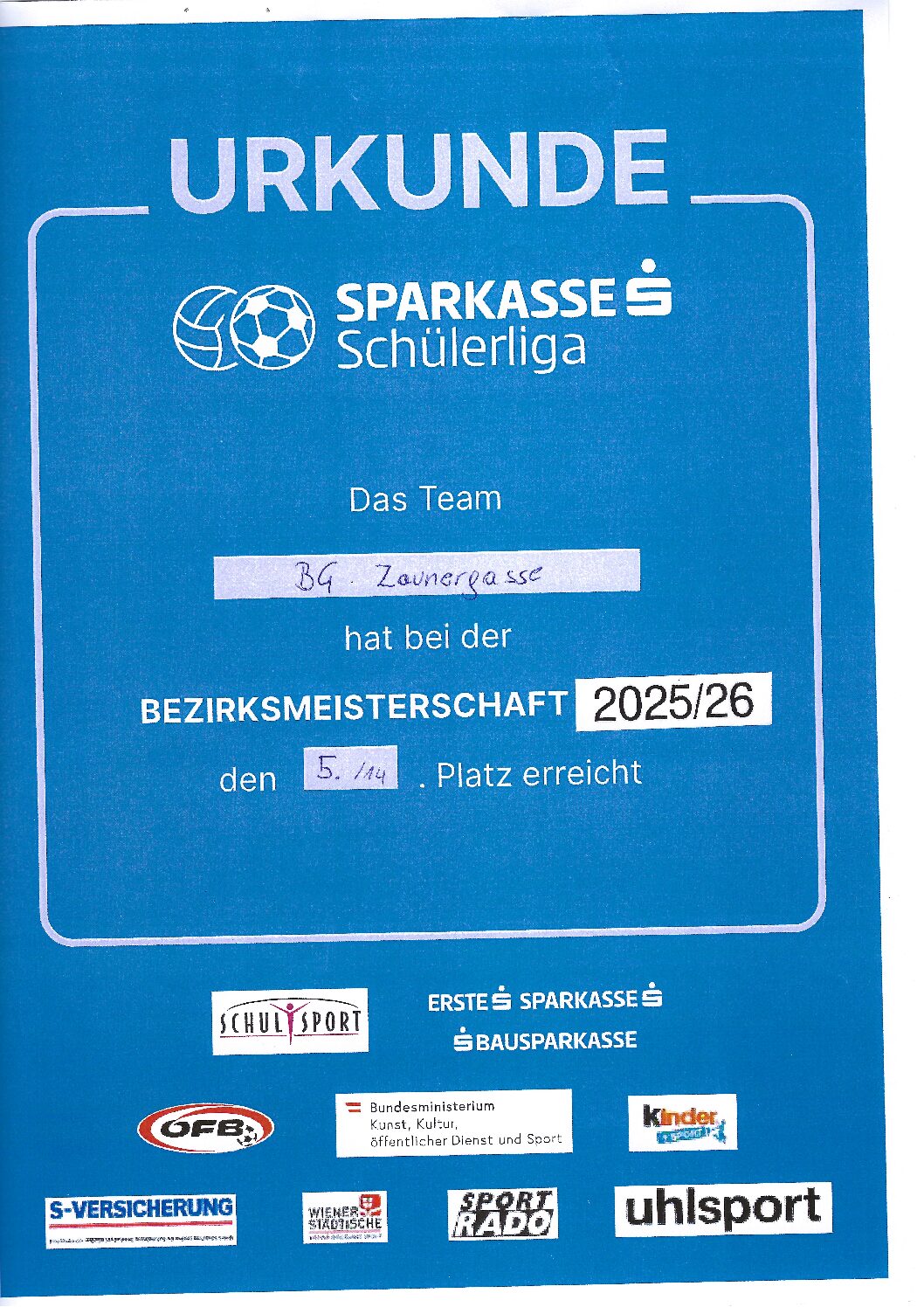 Schülerliga: Starker 5. Platz bei der Bezirksmeisterschaft 2025/2026